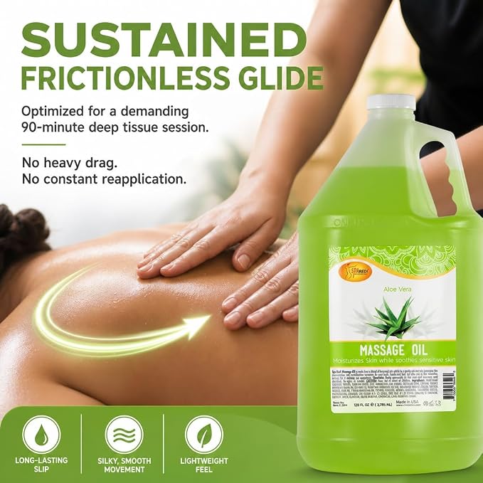 SPA REDI Aloe Vera Professional Massage Oil – 5-Botanical Blend with Almond, Avocado, Sunflower & Vitamin E | Non-Greasy, Fast-Absorbing | Paraben-Free, Cruelty-Free | Made in USA | 128 oz