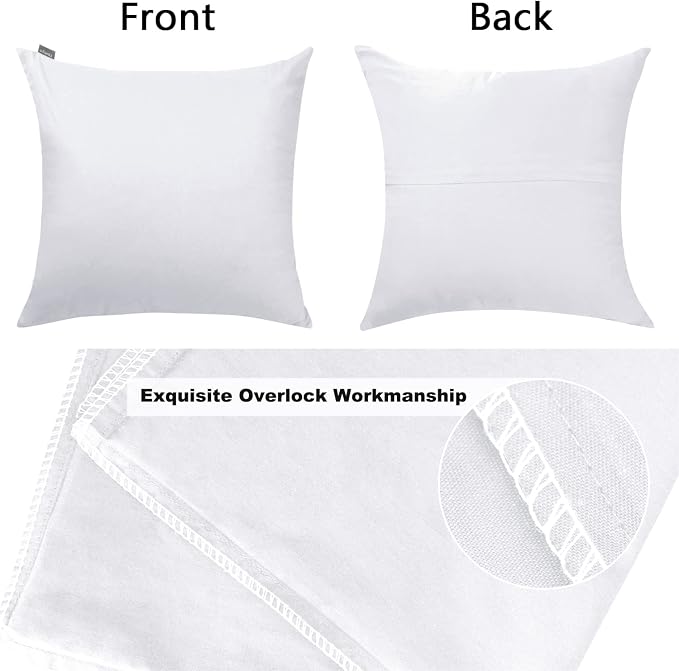 Thmyo 4-Pack 100% Cotton Comfortable Solid Decorative Throw Pillow Case Square Cushion Cover Pillowcase Sublimation Blank Pillow Covers DIY Throw Pillowcase for Sofa Christmas(24x24inch/60x60cm,White)