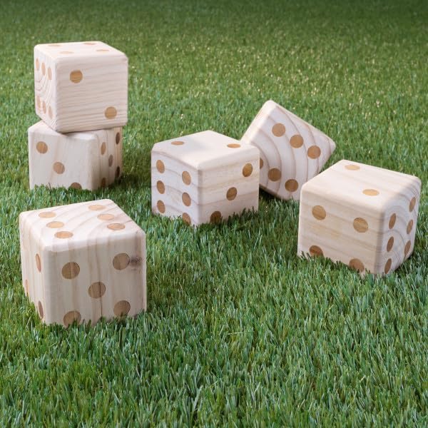 Wooden Yard Dice Set - 6-Pack of 3.5" Giant Playing Dice for Outdoor Games, With Zippered Carrying Case