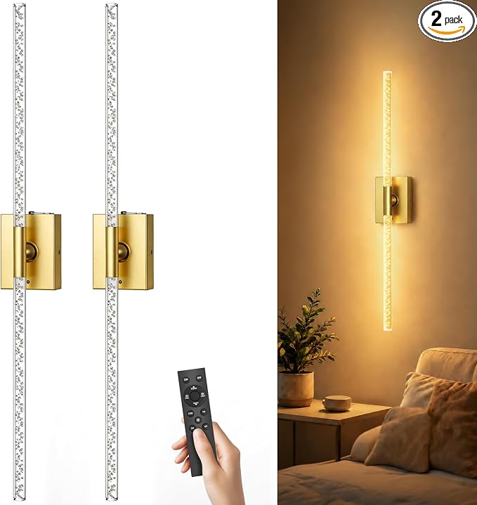 Battery Operated Wall Sconces Set of 2, 10000mAh, Gold Bubble | crystal inspired bubble wall lamp wireless, Remote control & 360° Rotate, for Bedroom Living Room Mirror Decor