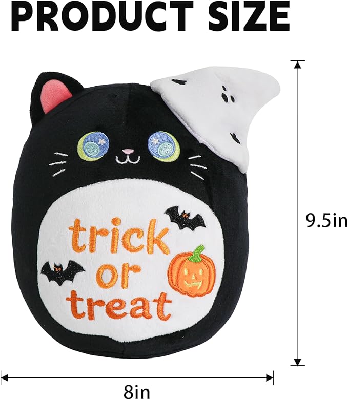 Halloween Black Cat Plush,Bat Ghost Pumpkin Plush,Halloween Black Cat Ghost Stuffed Animal Cute Pumpkin Plushie Birthday Gift for Boys Girls Kids