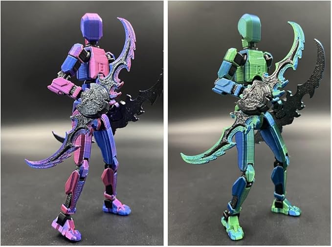 T13 Dummy Action Figure Set (Assembly Completed), 3D Printed Multi-Jointed Movable Titan 13 Lucky 13 Mobile Robot, Nova 13 Action Figures Desktop Decorations for Game Lovers Toy (Purple Blue