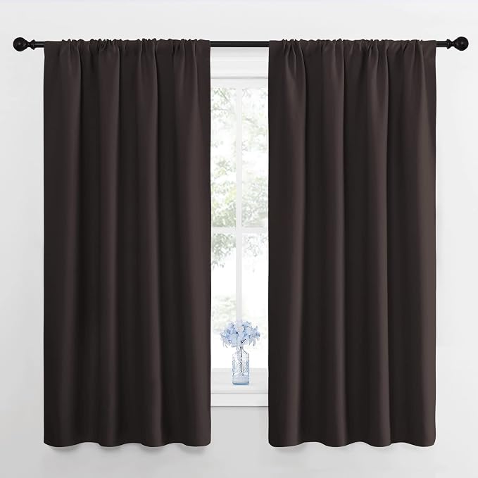 NICETOWN Window Curtains for Bedroom, Toffee Brown, 2 Panels, W42 x L48 -Inch, Home Decoration Thermal Insulated Rod Pocket Blackout Blinds & Drapes for Small Windows