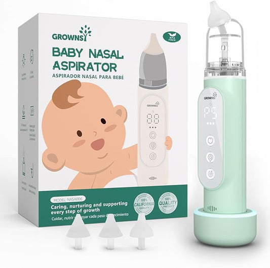 GROWNSY Nasal Aspirator for Baby, Upgraded 5 Suction Levels Baby Nose Sucker, IPX7 Waterproof Electric Nose Suction for Baby, Booger Sucker for Toddlers with Music & Light Functions (Green)
