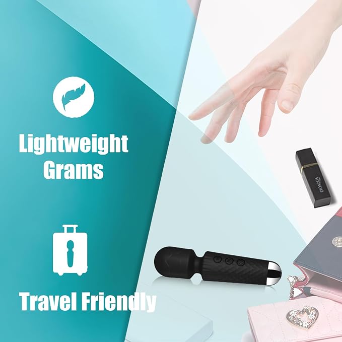 CHARMING Handheld Personal Wand Massager – Waterproof, USB Rechargeable, 20 Vibration Patterns, 8 Speeds, Quiet &, Skin-Soft Silicone for Travel Friendly Relaxation Tool -Black