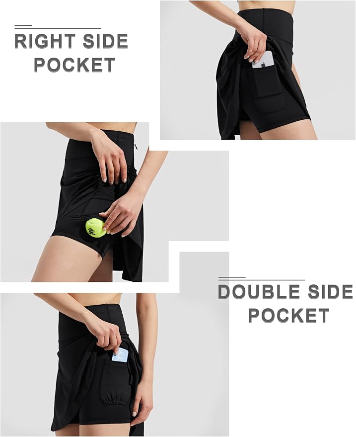 ZUTY 18" High Waisted Tennis Skirt for Women Skorts Skirts with Pockets Casual Modest Long Golf Athletic Running
