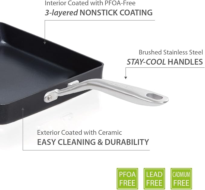 TECHEF - Onyx Collection, Nonstick Tamagoyaki Japanese Omelette Pan/Egg Pan (PFOA Free), Made in Korea