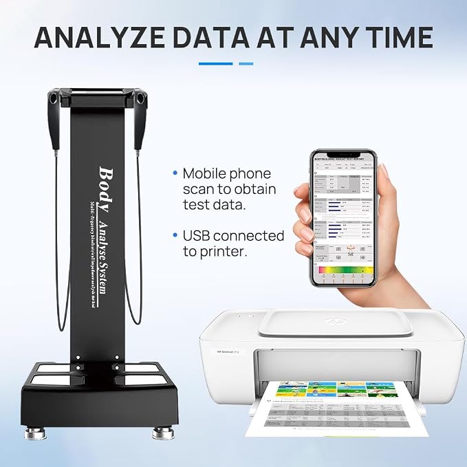 HNZXIB Body Fat Analyzer, Body Composition Analysis Scale with Printer, Human Body Fat Detection Instrument Body Fat Analyzer for Muscle Mass, Visceral Fat, 20+ Metrics for Home Gym Use