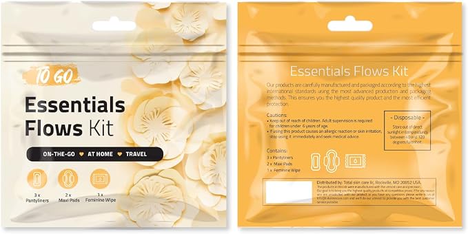 Feminine Care Travel Pack, 3 Pantiliners, 2 Maxi Pads, 1 Wipe, Light Daily Period Protection (Orange) (10)