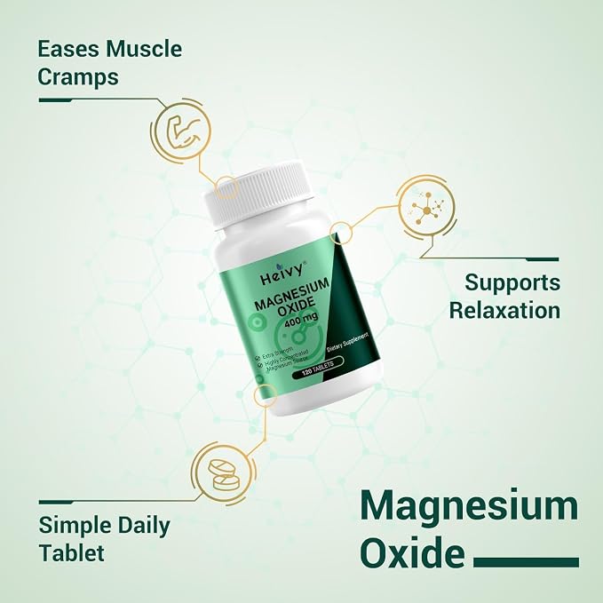 Heivy Magnesium Oxide 400mg, Magnesium Supplement for Muscle Recovery & Relaxation, Vegan, Made in USA, 240 Tablets