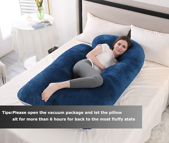 Jcickt Pregnancy Pillow for Sleeping,59 inch J/U-Shaped Maternity Pillow with Removable Washable Cover, Side-Sleeping Pregnant Body Pillow-Support for Backs,Legs, Belly, HIPS, Improve Sleep-Blue Grey
