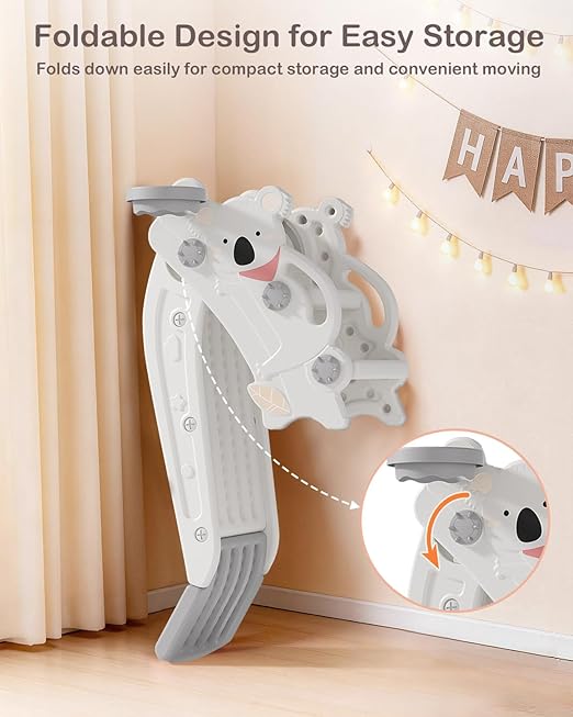 Babytronic Toddler Slide Indoor & Outdoor Playground, 4-in-1 Baby Slide with Climber, Basketball Hoop & Ring Toss, Foldable Freestanding Kids Slide, Climber Playset for Toddlers Ages 1-3, Cream & Gray