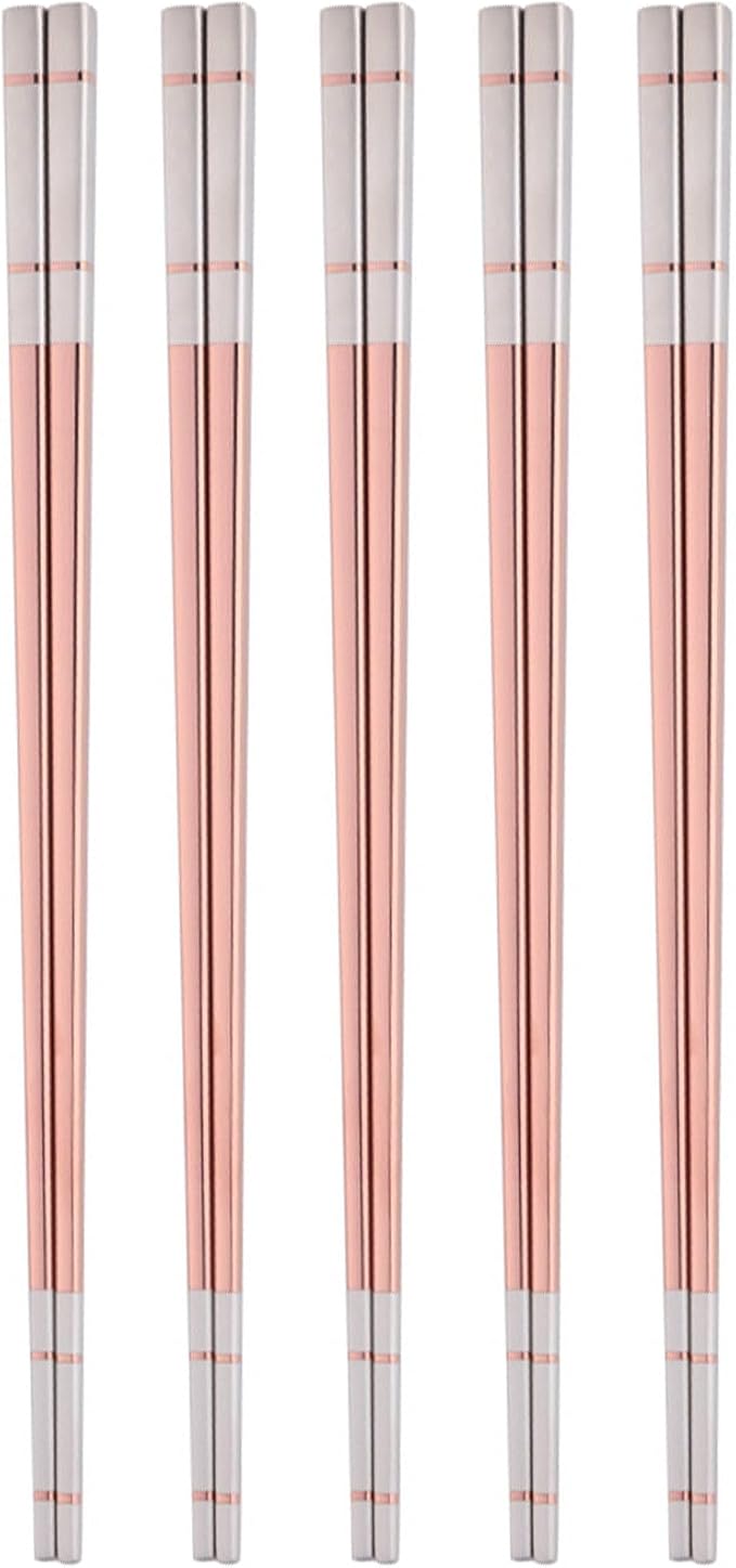 Reusable Stainless Steel Chopsticks,Dishwasher Safe , Easy to Use(5 PCS,Rose gold)