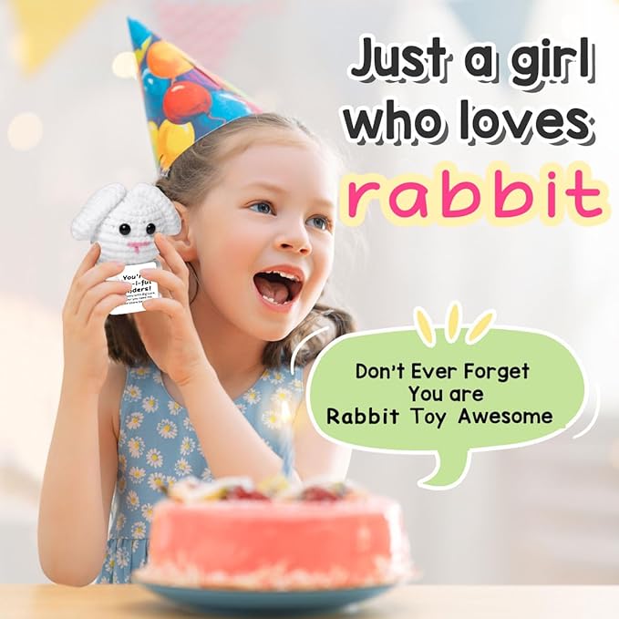 AICase Funny Positive Bunny Gifts Easter Basket Stuffers Easter Gifts Decorations Emotional Support Nuggets Crochet Animals Handmade Cheer Decor bunny lulu for Sister Daughter Son