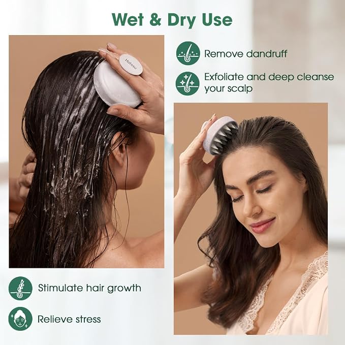 Scalp Massager Brush for Hair Growth – Silicone Scalp Scrubber & Scalp Exfoliator – Manual Scalp Massager Brush for Wet or Dry Use – Hair Massager Scalp Shampoo Brush Tool (Beige)