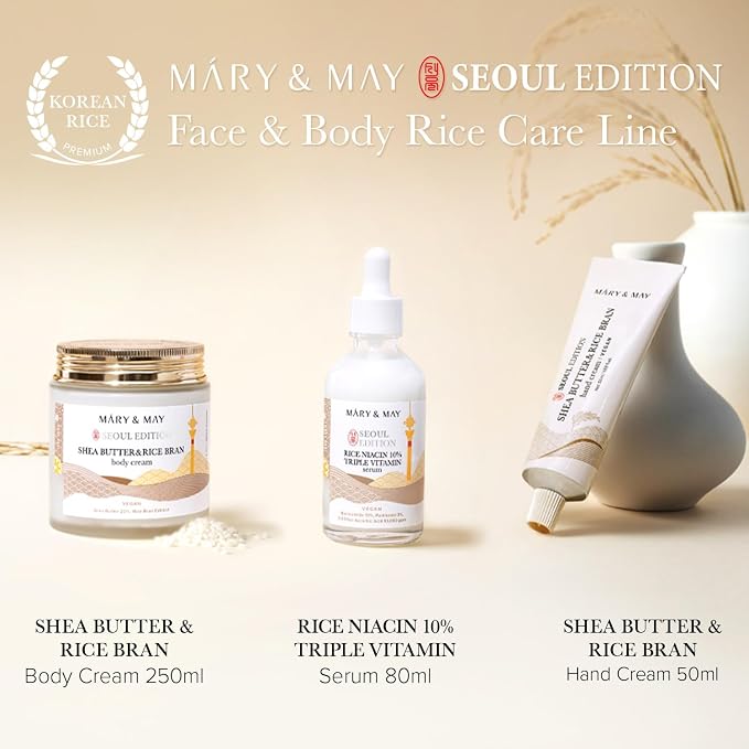 Mary&May 20% Shea Butter & Rice Bran Body Cream, 8.45 oz | Korean fragrance-free vegan body cream with 20% shea butter, rice bran & ceramide NP for dry, rough skin — non-greasy velvet