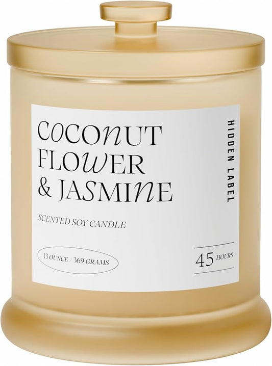 Coconut Flower & Jasmine Scented Candle, 13oz Natural Soy Wax Candle with 2 Wicks, 75 Hour Long Lasting Aromatherapy Candle for Stress Relief, Non Toxic Luxury Candle for Home Decor