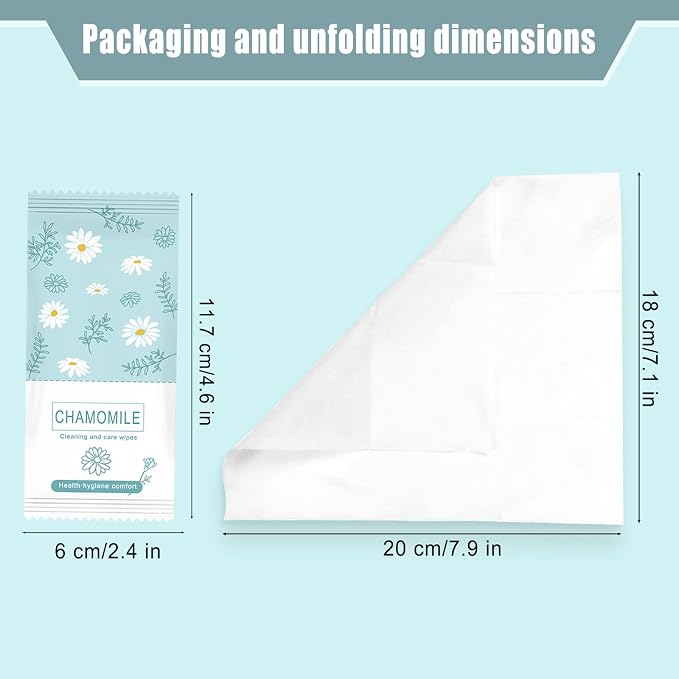Travel Feminine Hygiene Wipes, Individually Wrapped Wipes, 100 Pack | Chamomile pH-Balanced Feminine Wipes, Individually Wrapped Portable Large Hygiene Wipes for Friends & Homeless Care