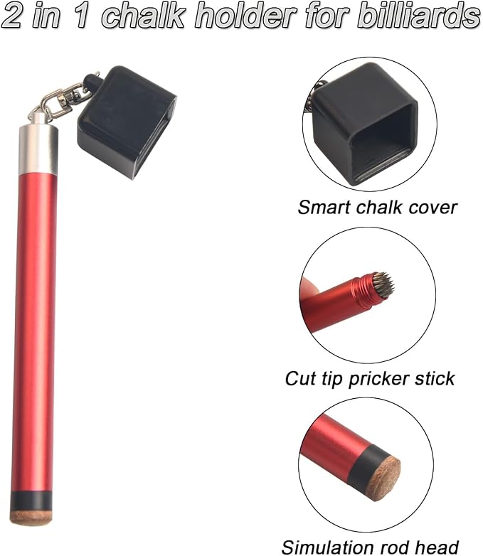 LAKE OF FIRE Pool Cue Chalk Holder – 2-in-1 Billiard Accessory with Pool Chalk Holder & Cue Tip Tool