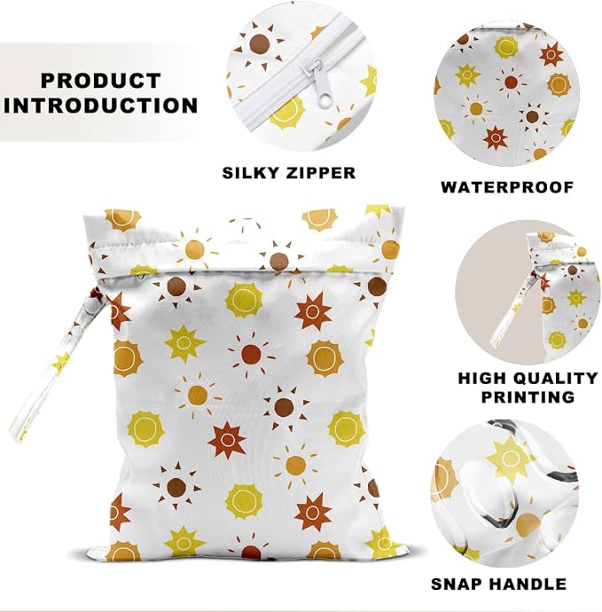 Sun Wet Dry Bag 12x10 Inch,Waterproof Reusable Wet Bag for Swimsuit, Travel, Beach, Pool, Diapers, Dirty Yoga Gym Clothes, Stroller, Toiletries, Makeup Bags, Sun Gifts for Women Friend