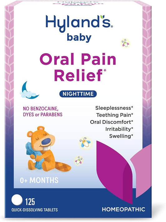 Hyland's Baby Nighttime Oral Pain Relief Tablets - 125-Count, Up to 62 Doses - Baby and Toddler Soothing Tablets with Chamomile for Discomfort, Irritability & Swelling
