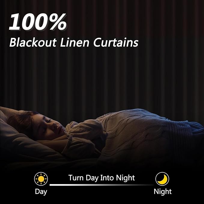 Guken Extra Wide 100% Blackout Linen Curtains for Bedroom 96 Inch Long Ceiling to Floor 8 FT Natural Cream Black Out Curtain Back Tab Room Darkening Window Drapes 1 Panel Beige Ivory 100x96