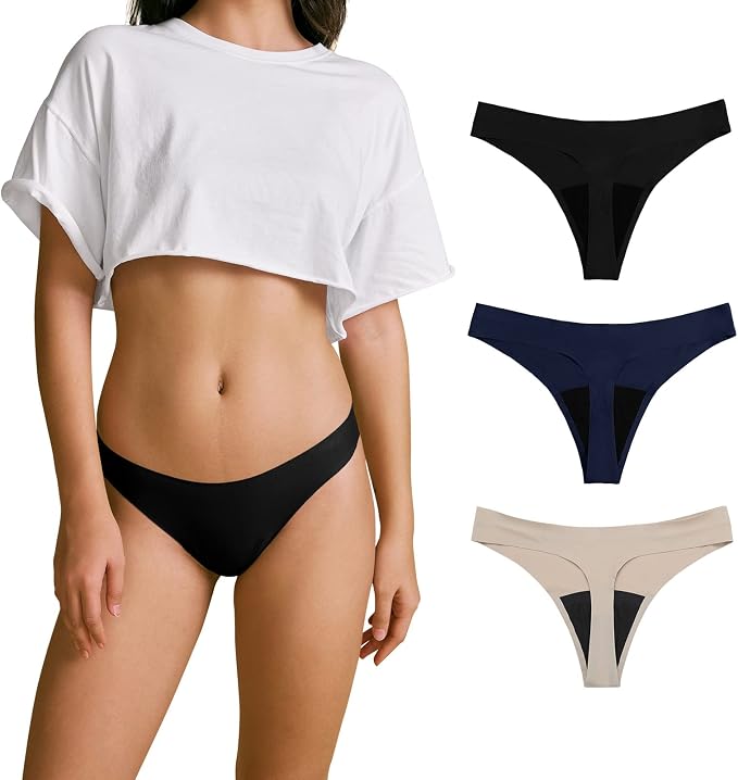 SHARICCA Women Postpartum Period Thongs 4 Layers Leakproof Underwear Panties for teen ladies Multipack