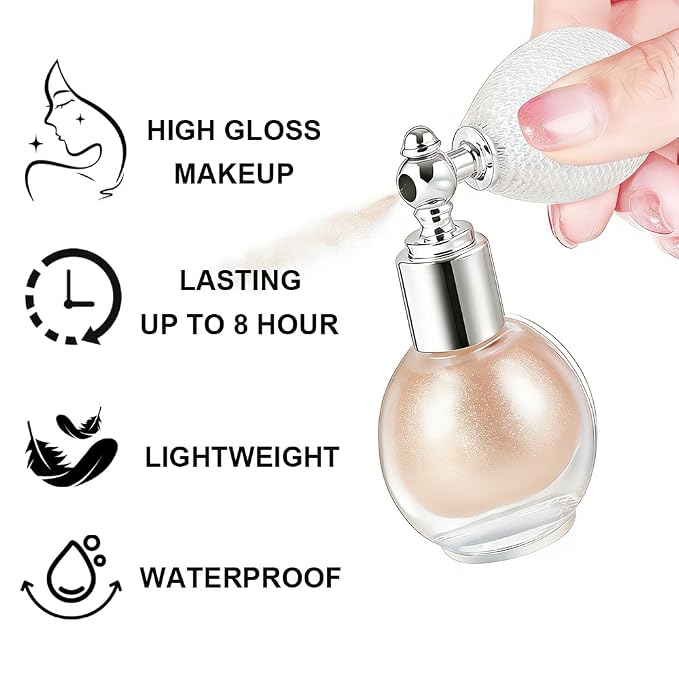 Champagne Face and Body Highlighter Spray for Natural Glow Makeup, 0.14oz | High Gloss Powder, Waterproof Shimmer Spray for Women Mardi Gras Singer Concert Music Rave Festival Outfits Accessories