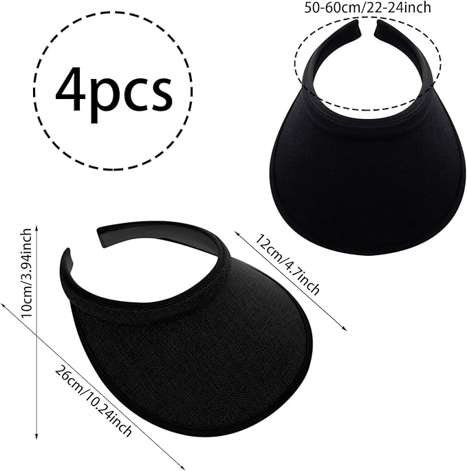 4Pcs Slip On Sun Visor Hats for Women UV Protection, Clip On Wide Brim Golf Visors for Summer Sports Travel Outdoor Activity