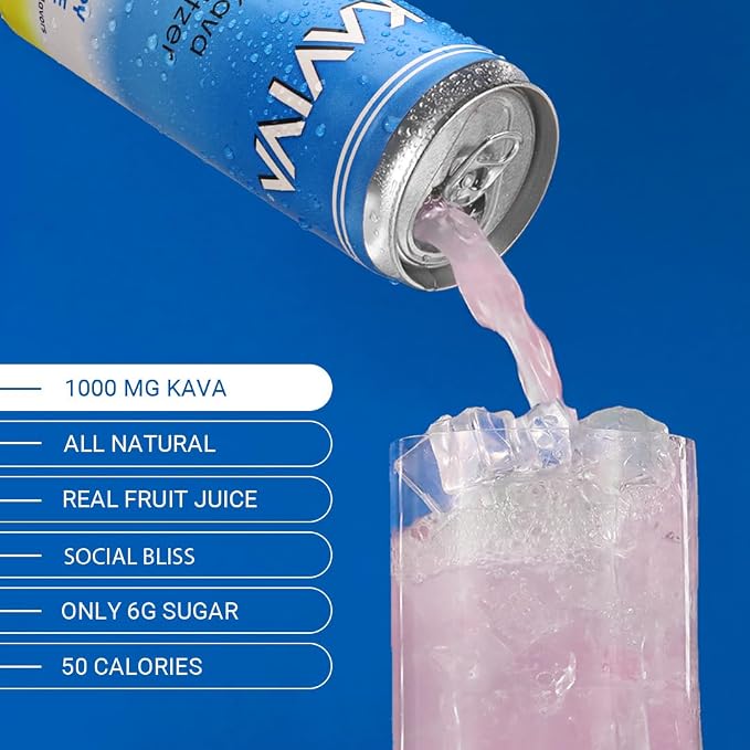 Kaviva | Kava & Seltzer | Relaxation Drink | 50 calories | All Natural | Non-ALC Functional Beverage | Refreshing Alternative | Clean Ingredients