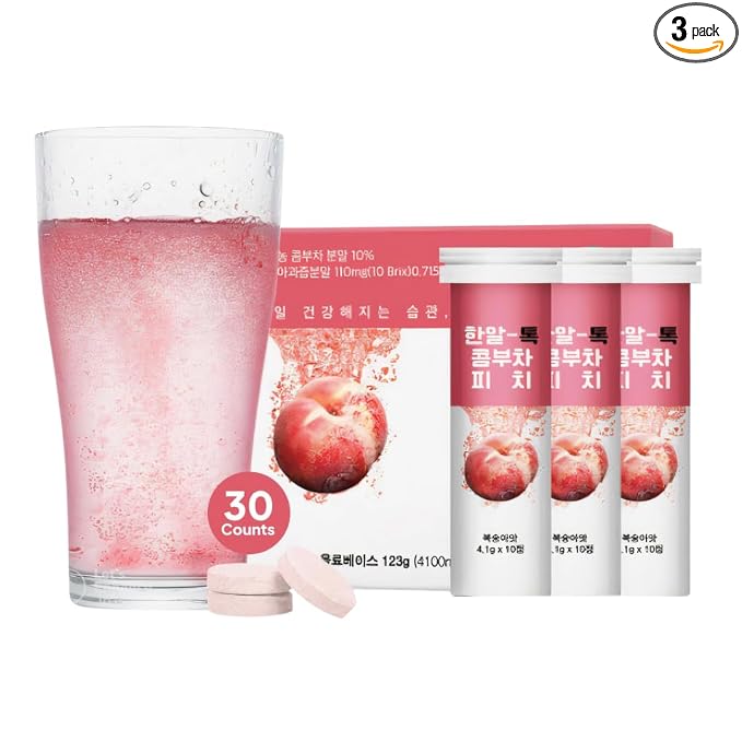 Korean Food Everteen Kombucha Drink Mix, Peach Flavor, Sugar-Free, 30Ct | Peach-flavored Korean kombucha effervescent drink mix with probiotic and prebiotic ingredients