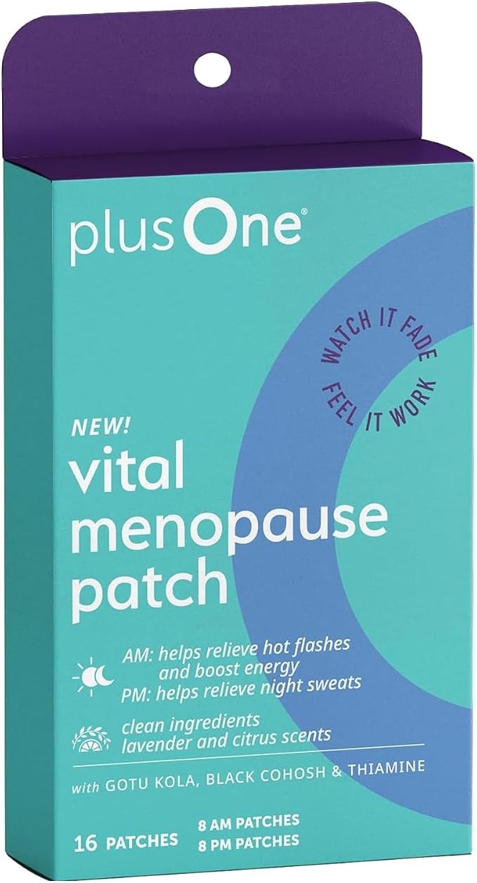 plusOne Vital Menopause Patches AM & PM, Hot Flash Night Sweat Support 16ct | Herbal Arjuna Daily Patches, Promotes Energy & Sleep