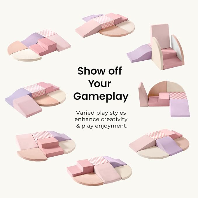 Tiny Land Soft Foam Climbing Blocks for Toddlers, 6-Piece Baby Foam Climbing Blocks, Indoor Playground Climbing Toys, Ideal Gift for Kids Activity Crawling and Sliding Foam Play Set (Pink Pastel)
