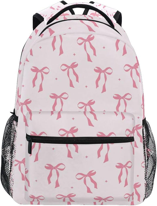 Cute Pink Ribbon Bow Boys Girls Kids School Backpacks Bookbag, Elementary School Bag Travel Backpack Daypack
