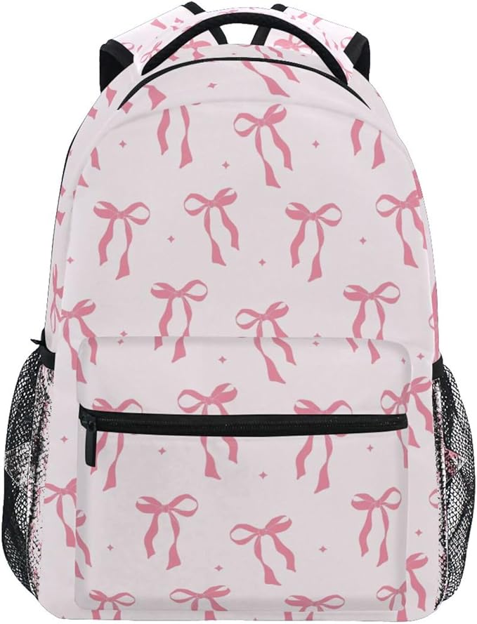 Cute Pink Ribbon Bow Boys Girls Kids School Backpacks Bookbag, Elementary School Bag Travel Backpack Daypack