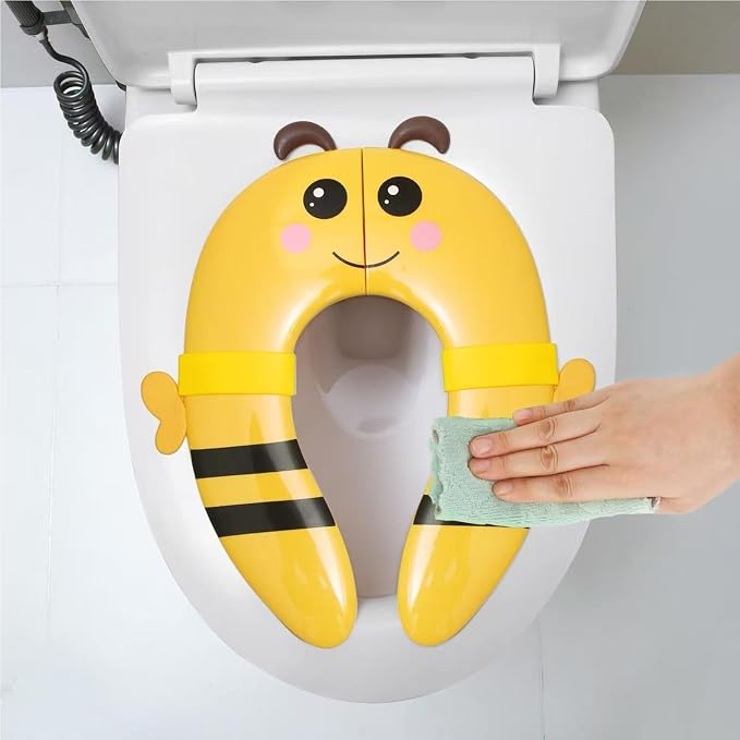 PandaEar Toilet Seat Cover | Folding Travel Toilet Seat for Children and Potty Training | Portable Silicone Toilet Seat for Toddlers, Boys & Girls with Non-Slip Silicone Pads -Bee