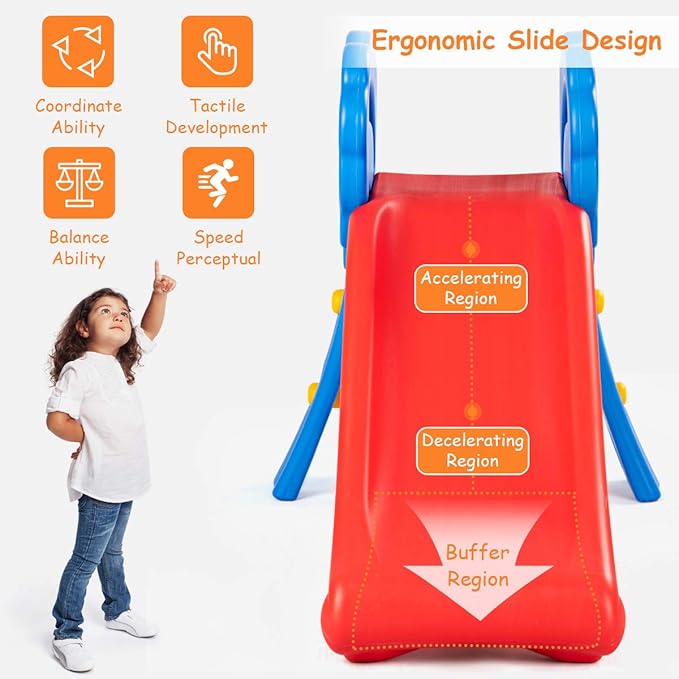 KOTEK Folding Toddler Slide for Indoor and Outdoor, Freestanding Plastic Baby Slide Climber Playset, Easy to Store, Anti-Slip Steps, Kids Playground Toy Ages 3-5 (Light Blue)