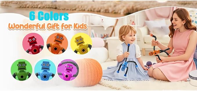 12PCS Suction Cup Robot Toy,Toys for Kids with Autism,Autism Sensory Products,Suction Cup Toy,pop Tubes Robots Stress and Anxiety Relief for Kids 3 4 5 6 7,Christmas Easter Gifts for Girls and Boys