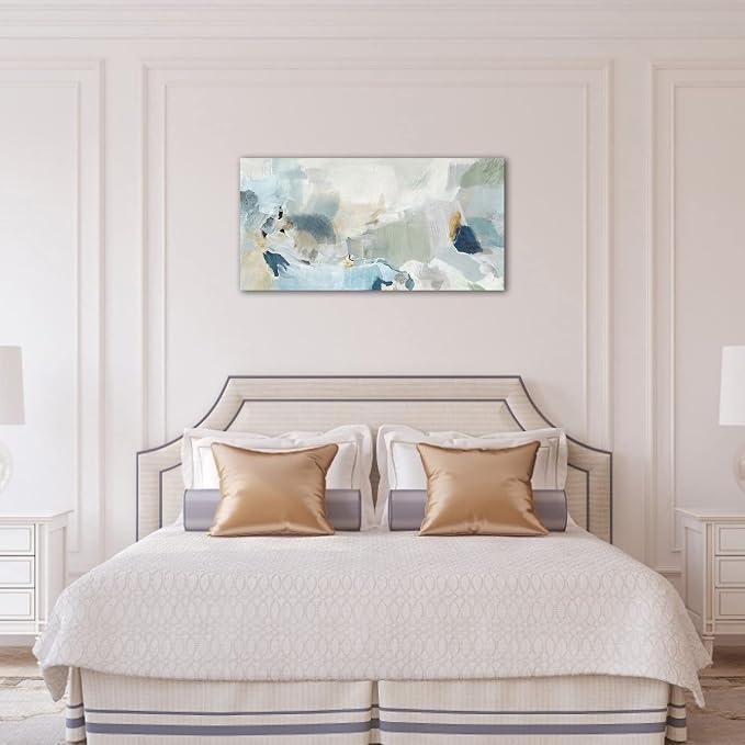 Abstract Canvas Wall Art Contemporary Teal Abstract Pictures Painting Modern Bluish Green Canvas Prints Turquoise Artwork Wall Decor for Living Room Bedroom Home Office Wall Decoration 20x40in