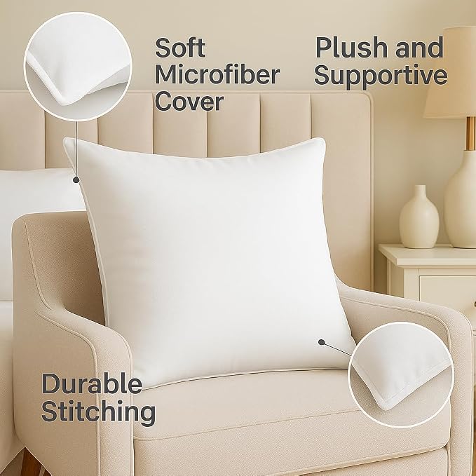 Casafoyer Throw Pillow Inserts 18x18 Set of 2, Down Alternative Cushion Stuffers