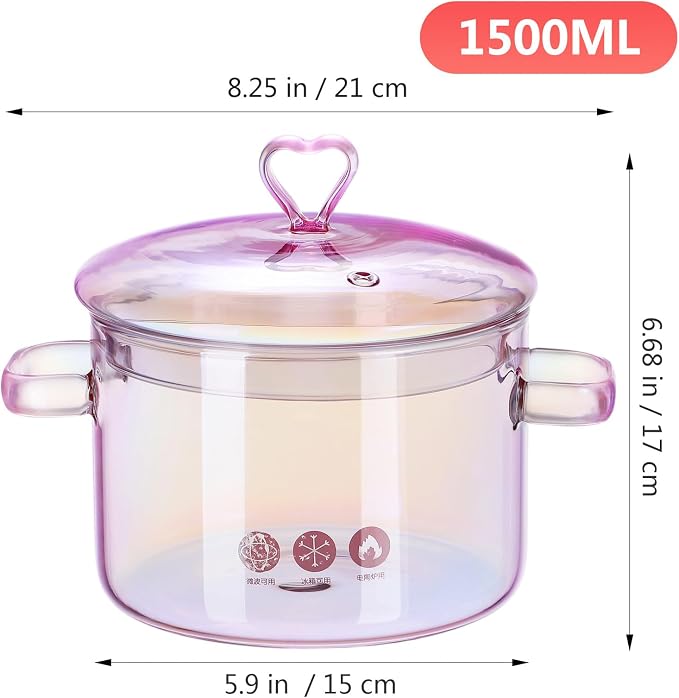 TOYANDONA Glass Cooking Pot 5L Double-Handle Stew Pot with Lid Heat-Resistant Borosilicate Glass for Soup Noodles Ramen and Household Cooking