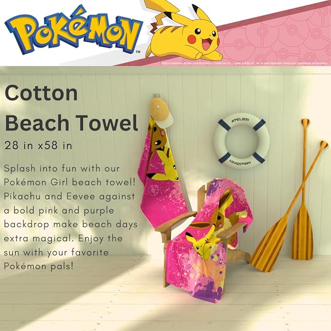 Pokemon Girl Anime Kids Super Soft Cotton Bath/Pool/Beach Towel, 58 in x 28 in, (Officially Licensed Product) By Franco