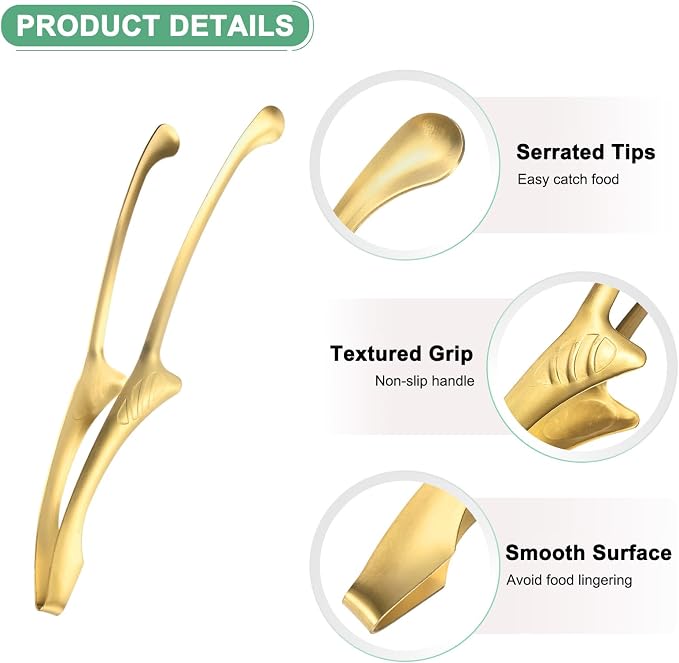 M METERXITY 5 Pcs Korean and Japanese BBQ Tongs 11.5 Inch Barbecue Tongs 430 Stainless Steel Kitchen Self-Standing Grill Non-Slip for Grill/Salad/Camping/Cooking [Gold]