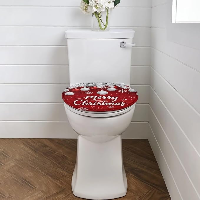 Christmas Snowflake Toilet Seat Lid Cover Christmas Decorations for Bathroom Snowflake Toilet Seat Lid Covers with Elastic Band Universal Toilet Tank Cover Replacement
