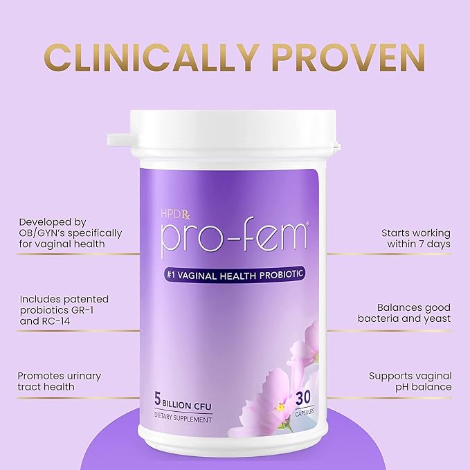 Pro-Fem #1 OB/GYN Formulated Vaginal Health Probiotics | 30 Caps | 6-Pack | Vaginal Probiotics to Promote Yeast & PH Balance, Urinary Tract Health | Feminine Probiotics | Works in 7 Days