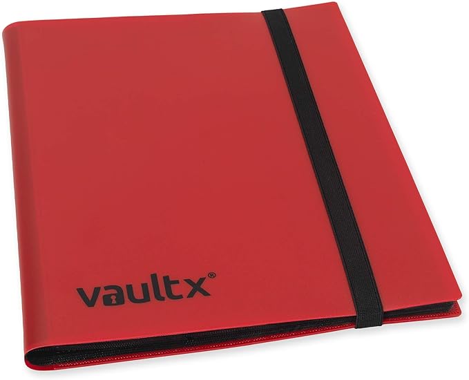 Vault X 9 Pocket Standard Strap Binder, Holds 360 Trading Cards in 20 Side-Loading Pages (Red)