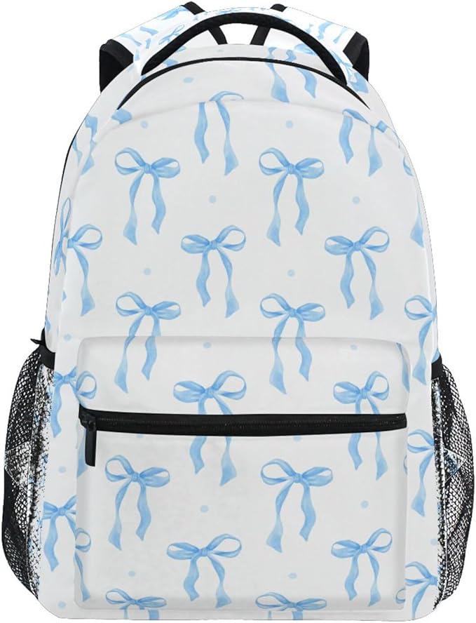 Blue Ribbon Bow Watercolor Boys Girls Kids School Backpacks Bookbag, School Bag Travel Backpack Daypack