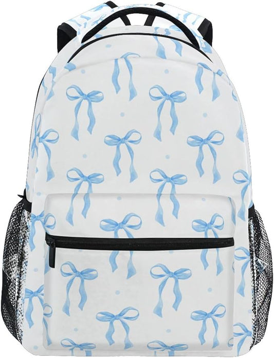 Blue Ribbon Bow Watercolor Boys Girls Kids School Backpacks Bookbag, School Bag Travel Backpack Daypack