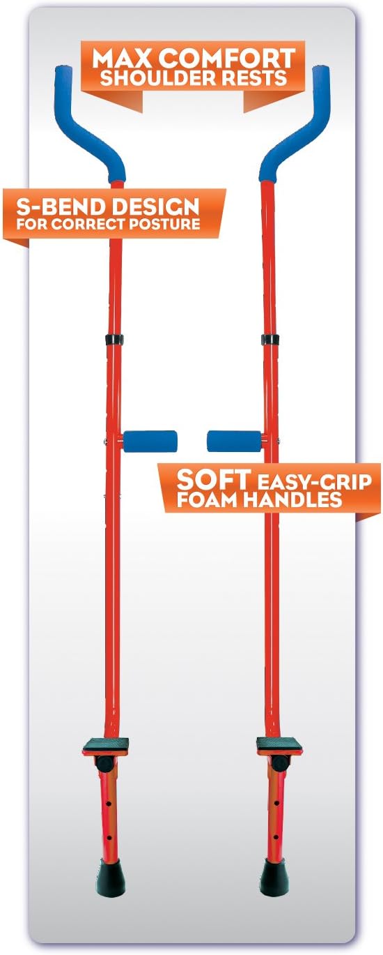 Geospace Adjustable Walkaroo Steel Stilts for Kids - Indoor/Outdoor Play, Exercise, Steel Stilts for Adults- Up to 220 lbs, Height Adjustable Walking Stilts, Kids Stilts -Red