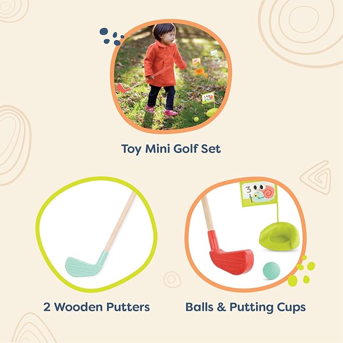 B. toys – Wooden Golf Set for Toddlers with Storage Bag – Sports & Outdoors Pretend Play Toy – 15 Pieces Set – 3+ Years